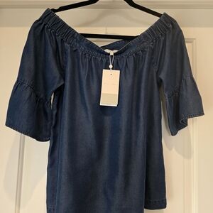 Off-Shoulder Denim-Look Blouse in Deep Navy